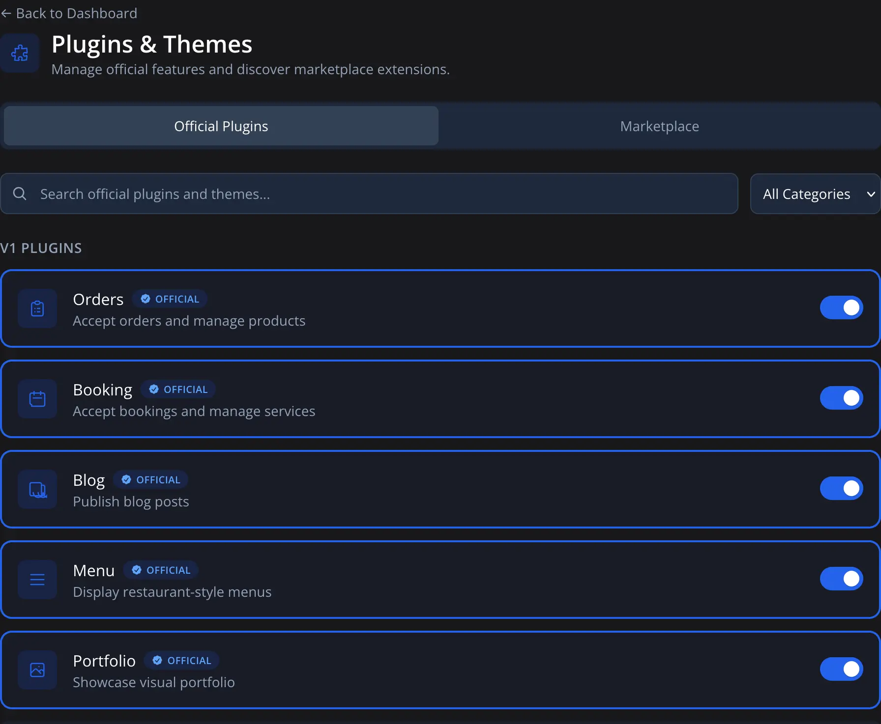 Site modules in your dashboard